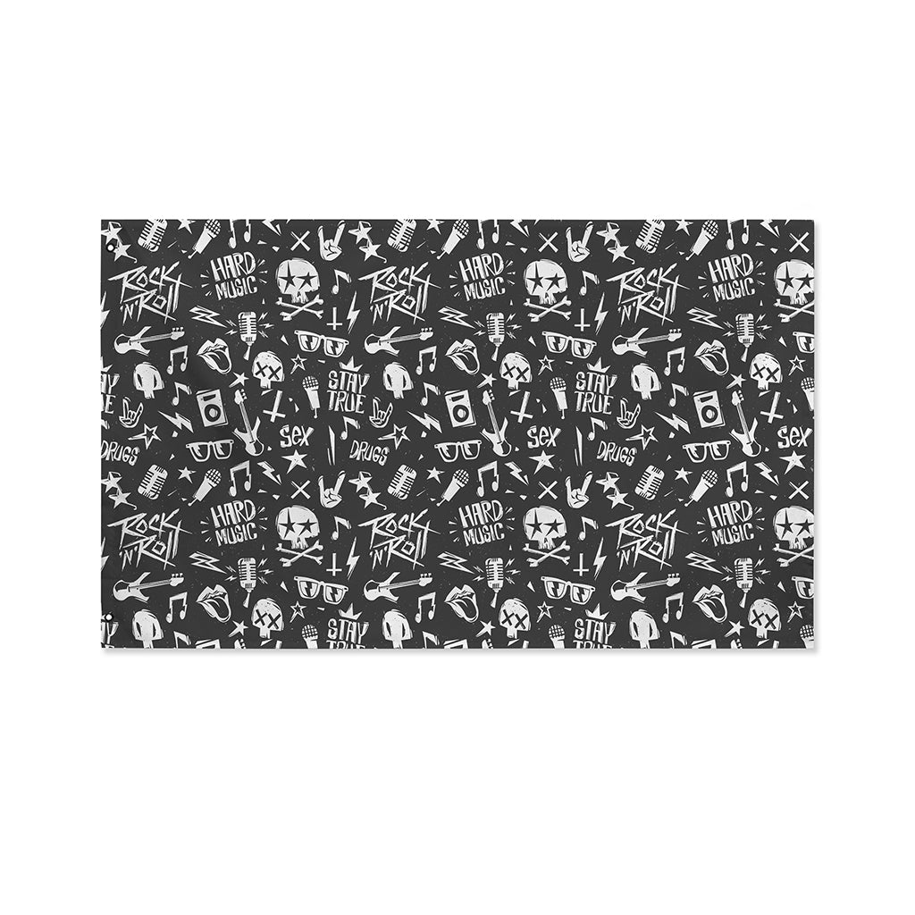 Grunge Rock And Roll Pattern Print Polyester Flag