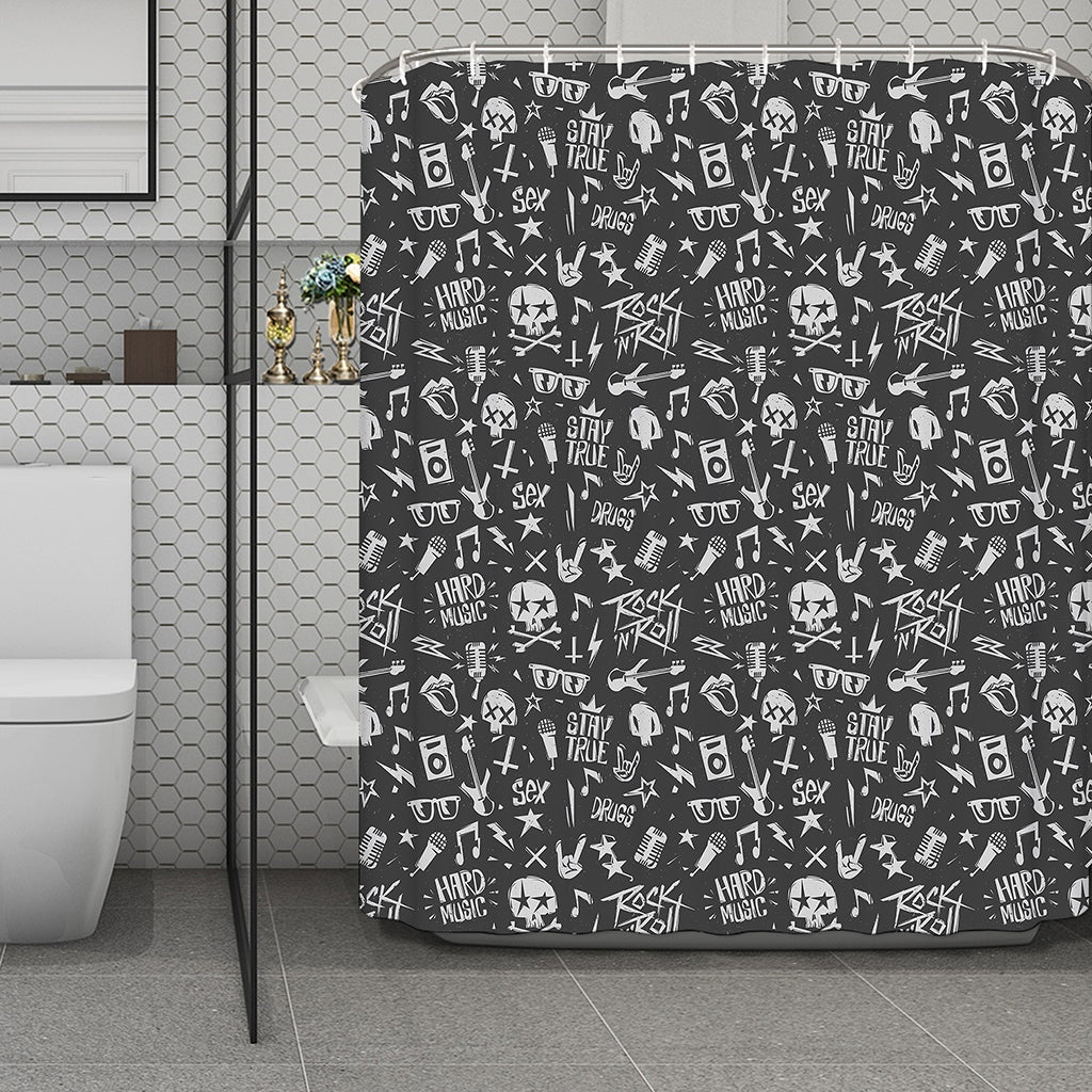 Grunge Rock And Roll Pattern Print Polyester Shower Curtain