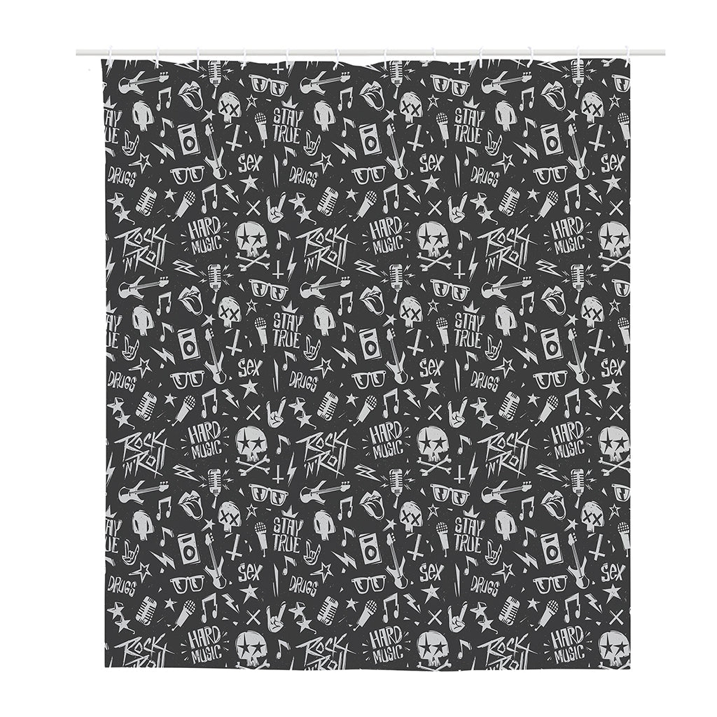 Grunge Rock And Roll Pattern Print Polyester Shower Curtain