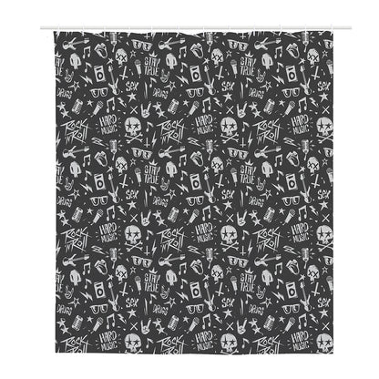 Grunge Rock And Roll Pattern Print Polyester Shower Curtain