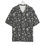 Grunge Rock And Roll Pattern Print Rayon Hawaiian Shirt