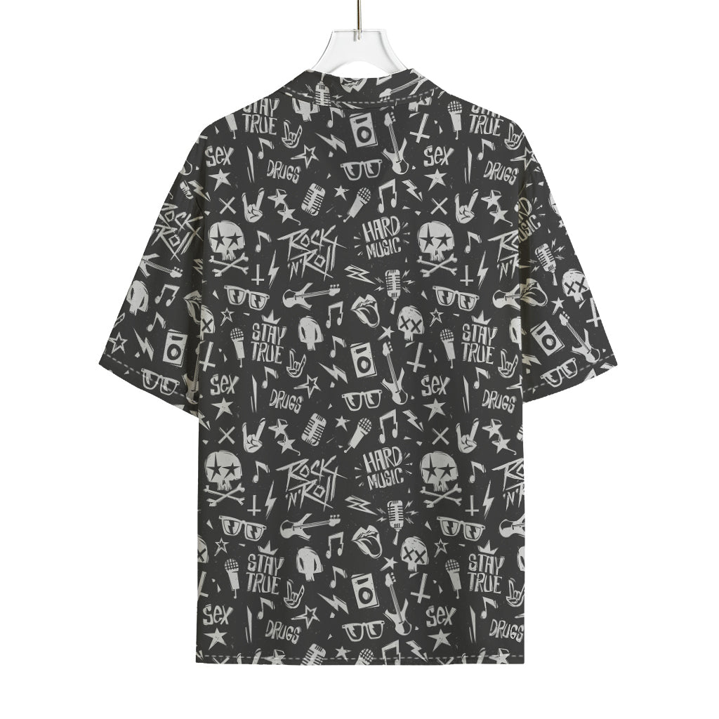 Grunge Rock And Roll Pattern Print Rayon Hawaiian Shirt