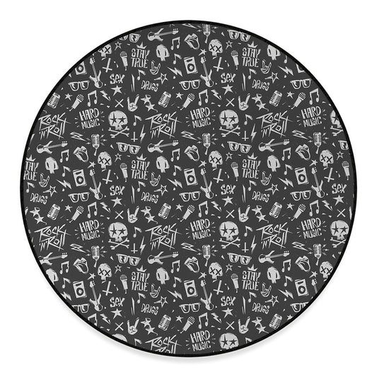 Grunge Rock And Roll Pattern Print Round Floor Mat