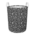 Grunge Rock And Roll Pattern Print Round Laundry Basket