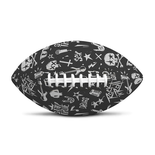 Grunge Rock And Roll Pattern Print Rugby Ball