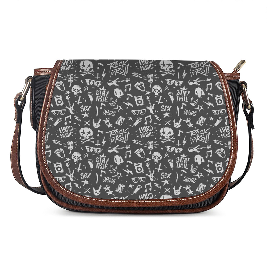 Grunge Rock And Roll Pattern Print Saddle Bag