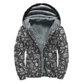 Grunge Rock And Roll Pattern Print Sherpa Lined Zip Up Hoodie