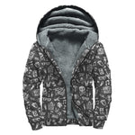 Grunge Rock And Roll Pattern Print Sherpa Lined Zip Up Hoodie