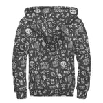 Grunge Rock And Roll Pattern Print Sherpa Lined Zip Up Hoodie