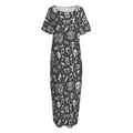 Grunge Rock And Roll Pattern Print Short Sleeve Long Nightdress