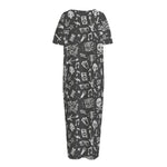 Grunge Rock And Roll Pattern Print Short Sleeve Long Nightdress