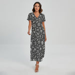 Grunge Rock And Roll Pattern Print Short Sleeve Maxi Dress