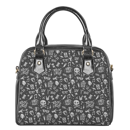 Grunge Rock And Roll Pattern Print Shoulder Handbag