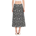 Grunge Rock And Roll Pattern Print Side Slit Midi Skirt