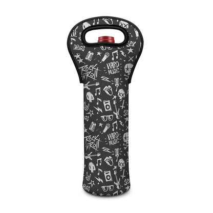 Grunge Rock And Roll Pattern Print Single Neoprene Wine Tote