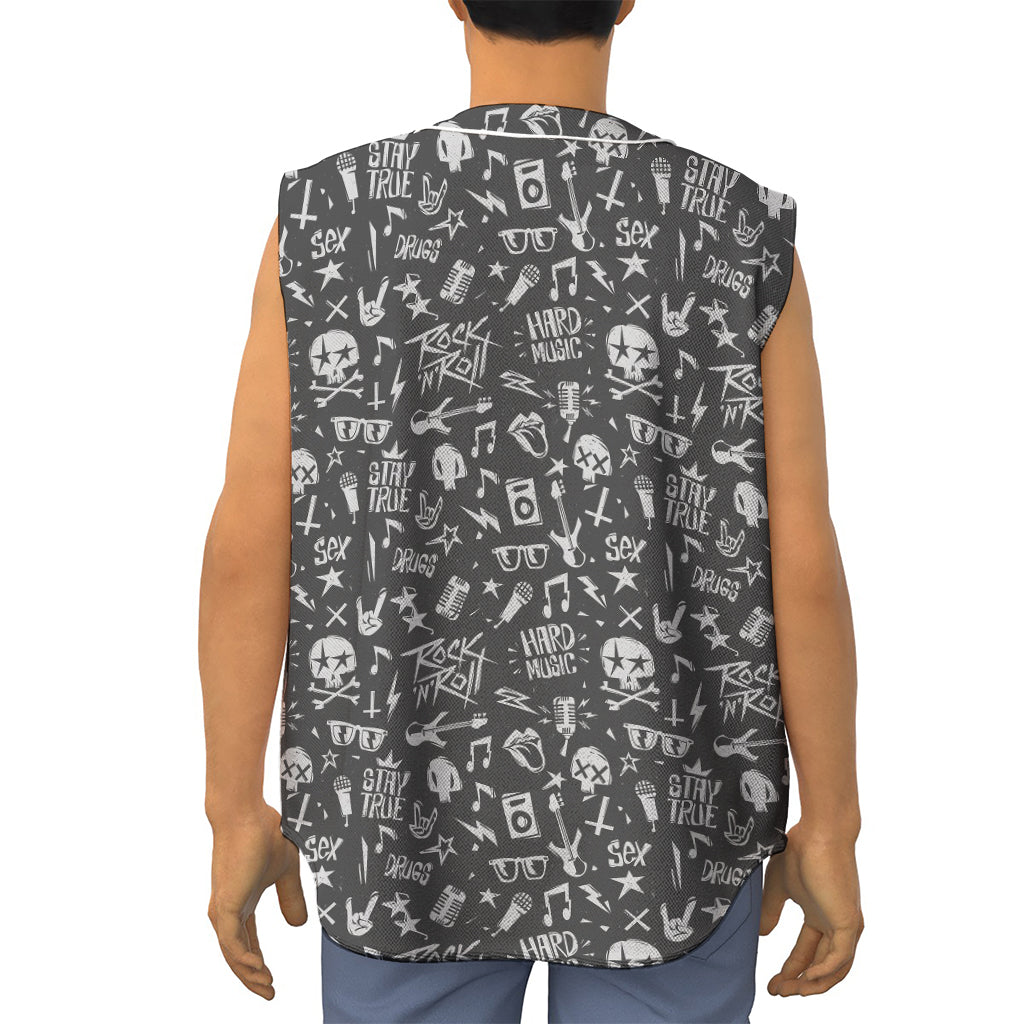 Grunge Rock And Roll Pattern Print Sleeveless Baseball Jersey