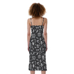 Grunge Rock And Roll Pattern Print Slim Fit Midi Cami Dress