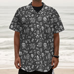 Grunge Rock And Roll Pattern Print Textured Short Sleeve Shirt