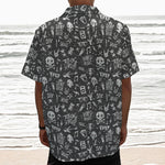Grunge Rock And Roll Pattern Print Textured Short Sleeve Shirt