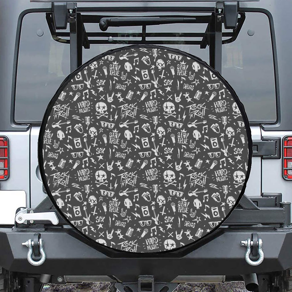 Grunge Rock And Roll Pattern Print Tire Cover