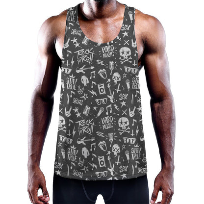 Grunge Rock And Roll Pattern Print Training Tank Top