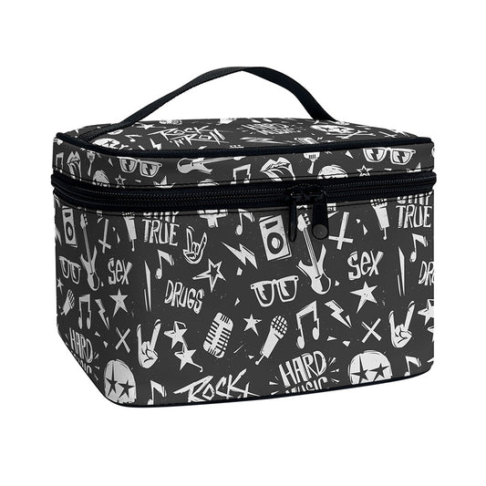 Grunge Rock And Roll Pattern Print Travel Makeup Bag