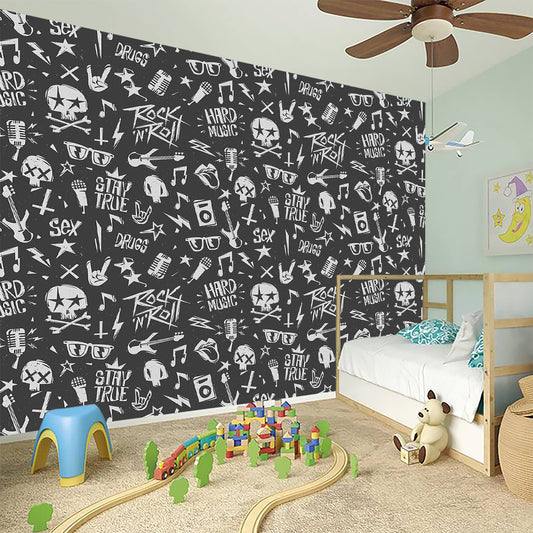 Grunge Rock And Roll Pattern Print Wall Sticker