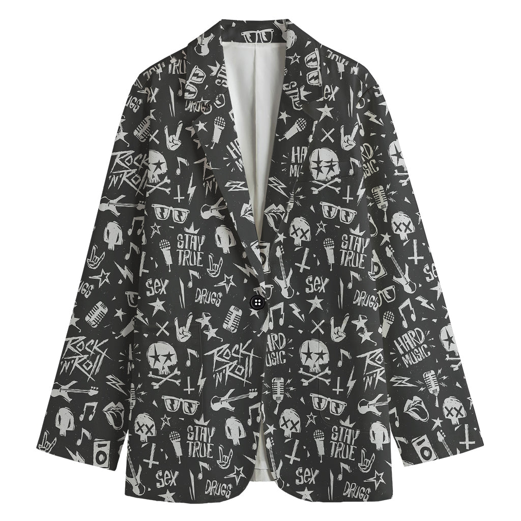 Grunge Rock And Roll Pattern Print Women's Blazer