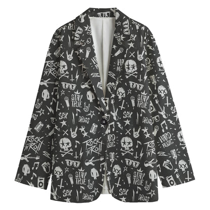 Grunge Rock And Roll Pattern Print Women's Blazer