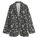 Grunge Rock And Roll Pattern Print Women's Cotton Blazer