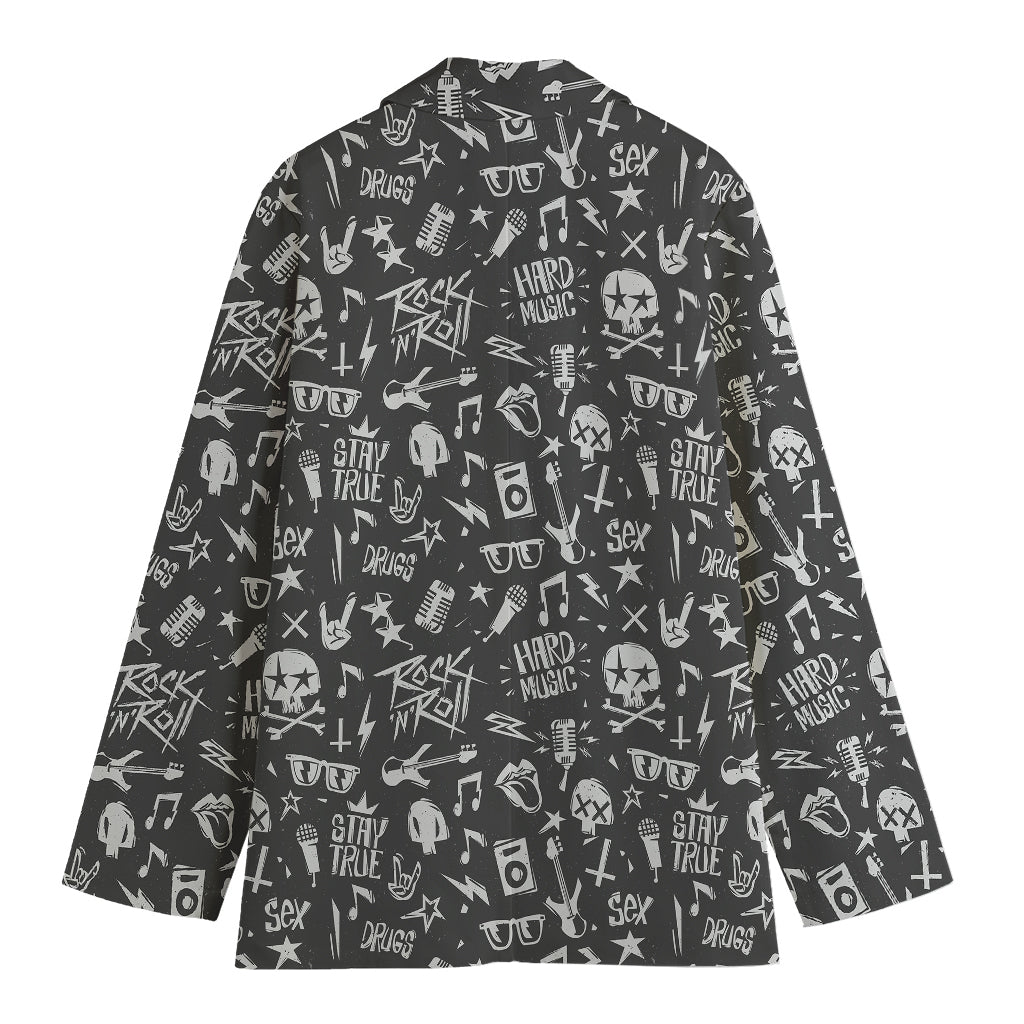 Grunge Rock And Roll Pattern Print Women's Cotton Blazer