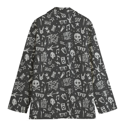 Grunge Rock And Roll Pattern Print Women's Cotton Blazer