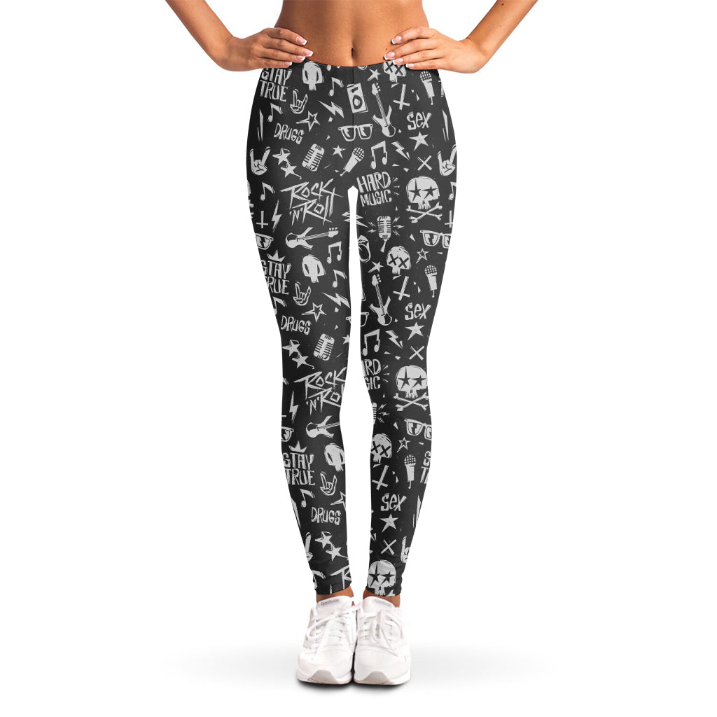 Grunge Rock And Roll Pattern Print Women's Leggings