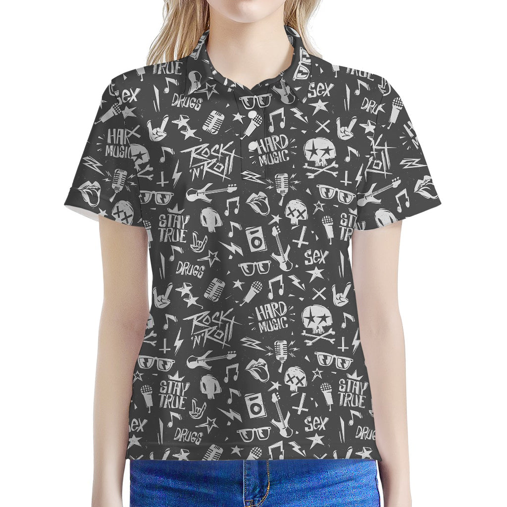 Grunge Rock And Roll Pattern Print Women's Polo Shirt