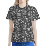 Grunge Rock And Roll Pattern Print Women's Polo Shirt