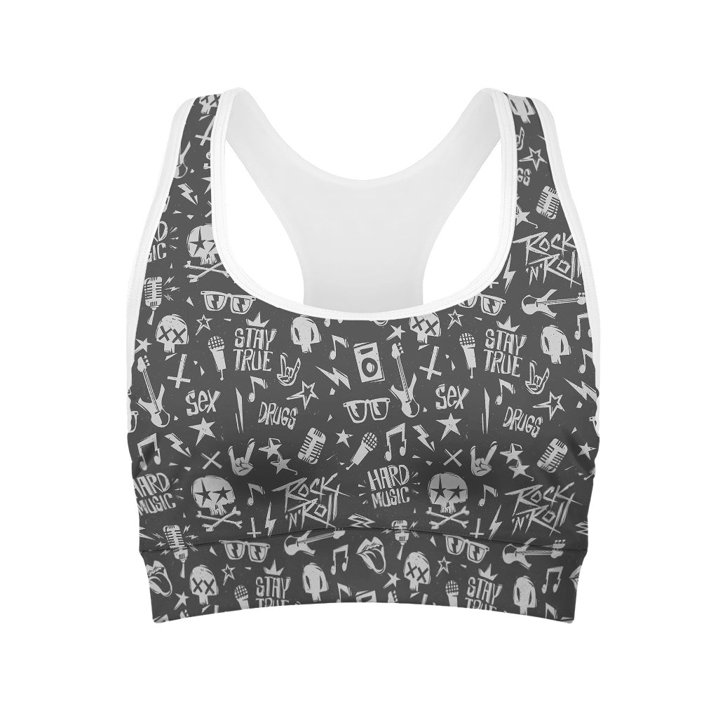 Grunge Rock And Roll Pattern Print Women's Sports Bra