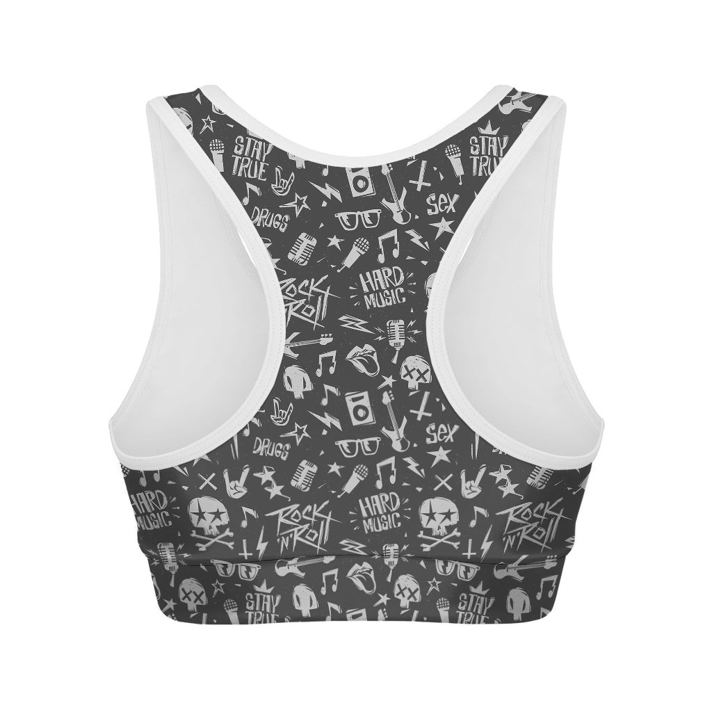 Grunge Rock And Roll Pattern Print Women's Sports Bra