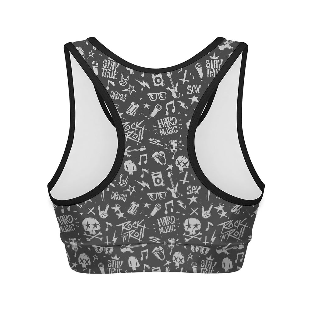 Grunge Rock And Roll Pattern Print Women's Sports Bra
