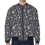 Grunge Rock And Roll Pattern Print Zip Sleeve Bomber Jacket