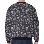 Grunge Rock And Roll Pattern Print Zip Sleeve Bomber Jacket