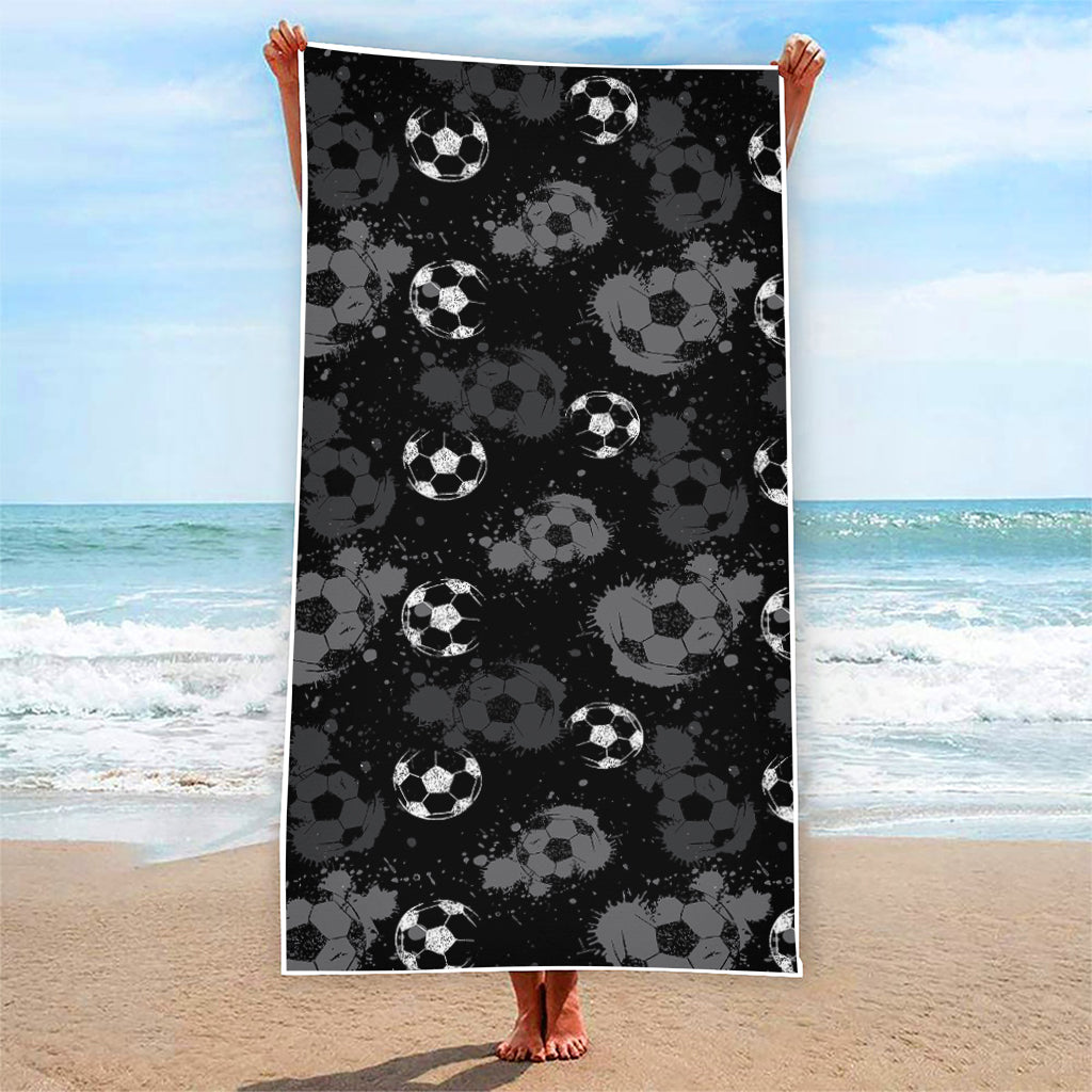Grunge Soccer Ball Pattern Print Beach Towel