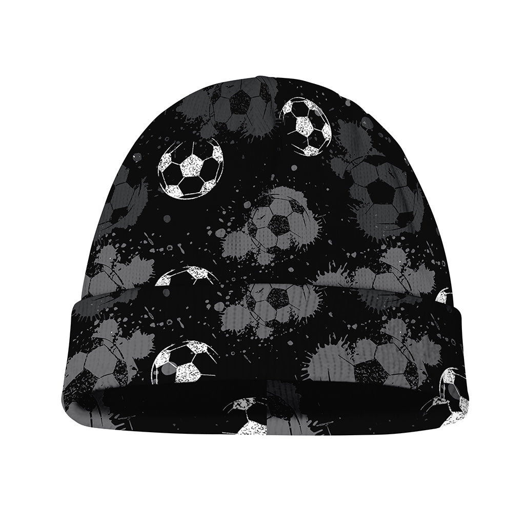 Grunge Soccer Ball Pattern Print Beanie