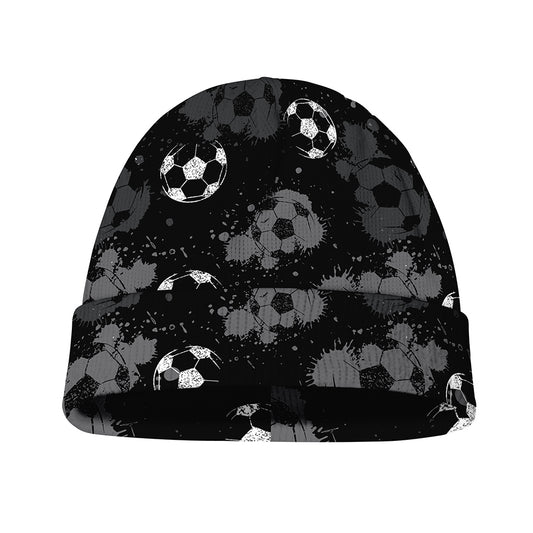Grunge Soccer Ball Pattern Print Beanie