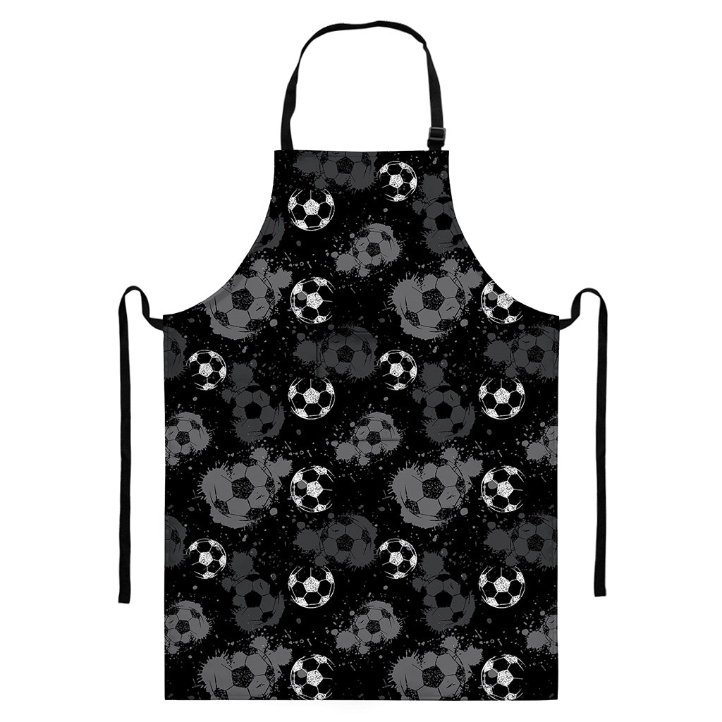 Grunge Soccer Ball Pattern Print Bib Apron With Pocket