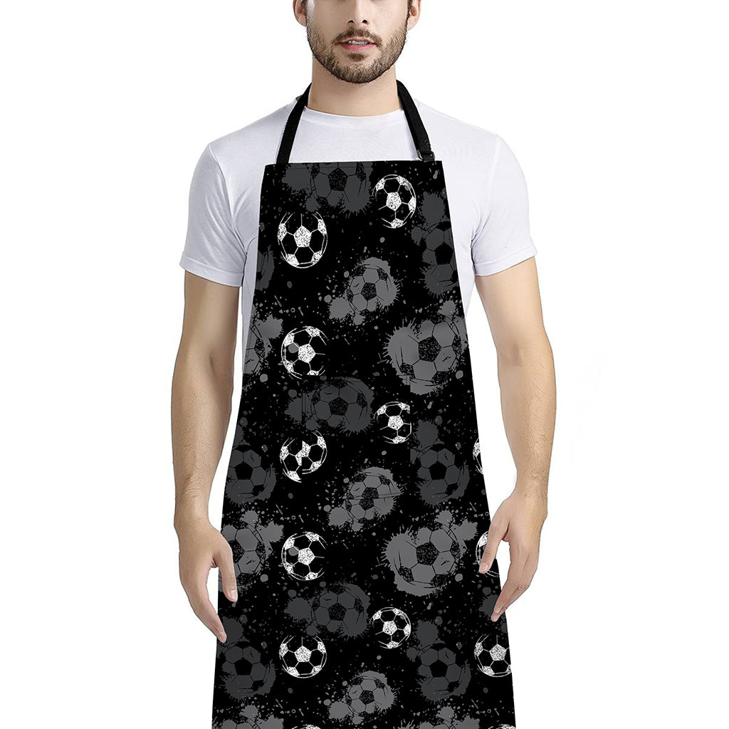 Grunge Soccer Ball Pattern Print Bib Apron With Pocket