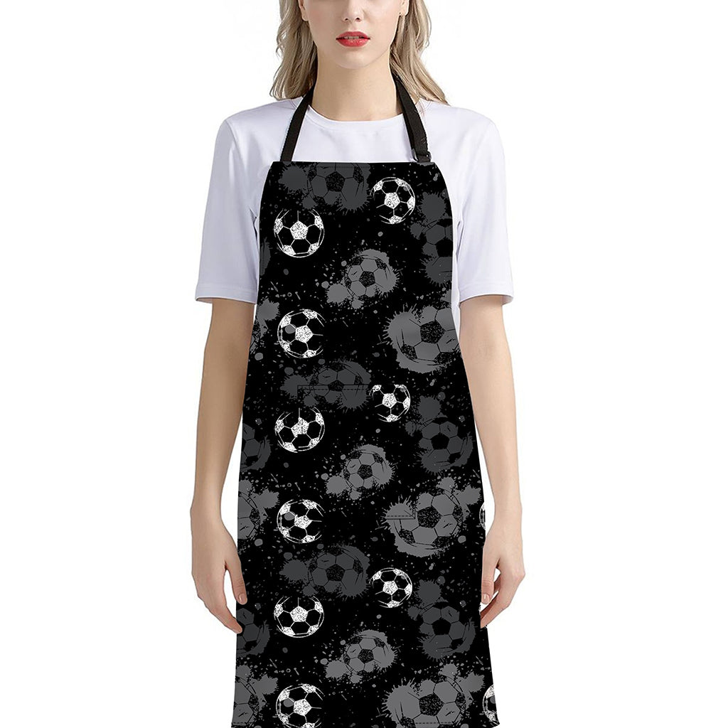 Grunge Soccer Ball Pattern Print Bib Apron With Pocket