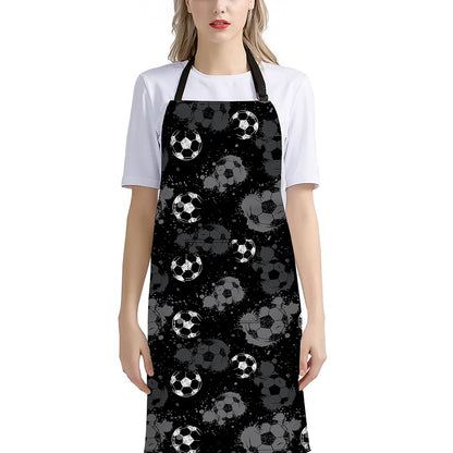 Grunge Soccer Ball Pattern Print Bib Apron With Pocket