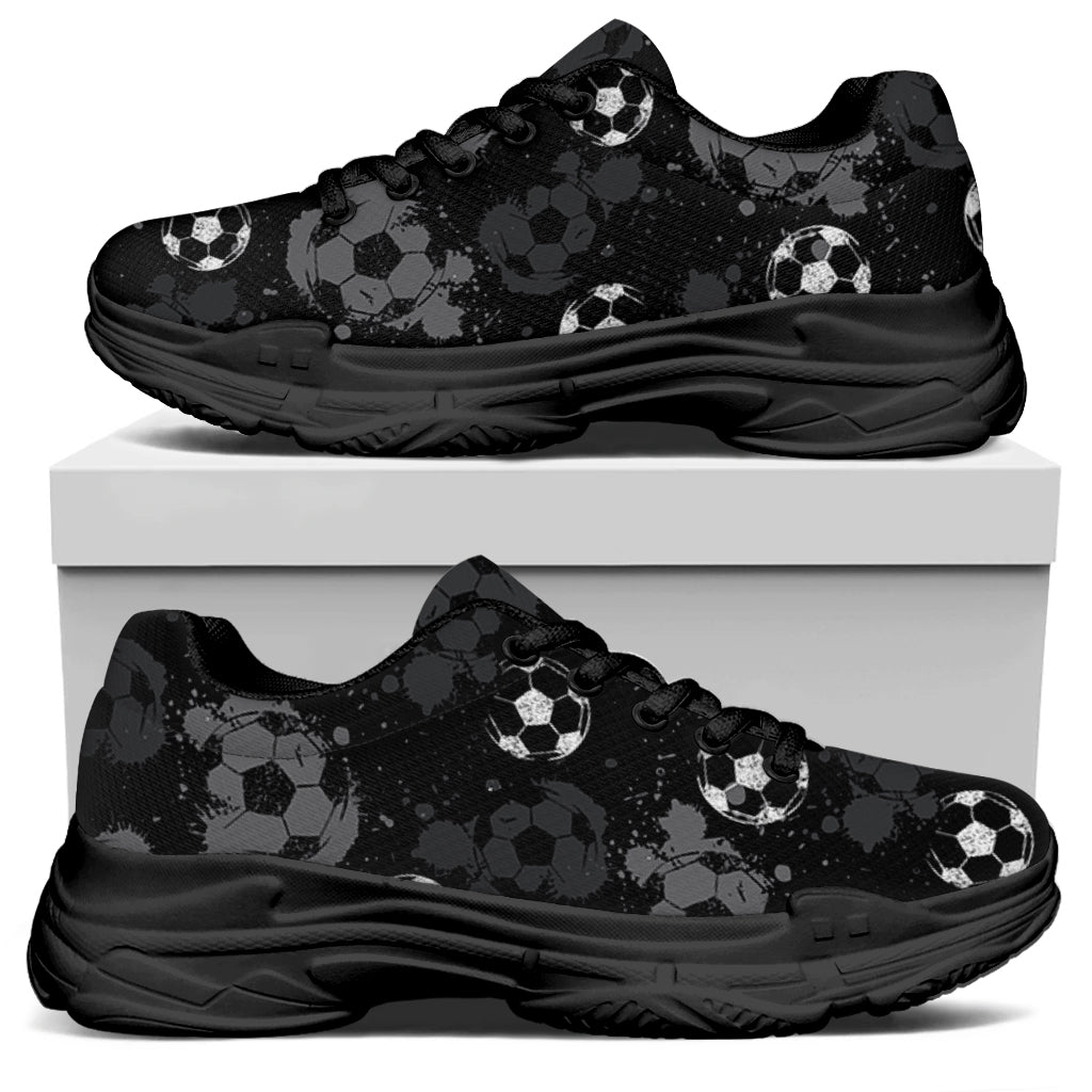Grunge Soccer Ball Pattern Print Black Chunky Shoes