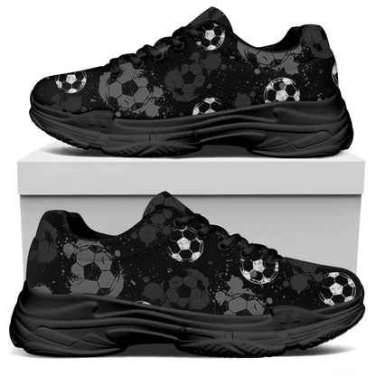 Grunge Soccer Ball Pattern Print Black Chunky Shoes