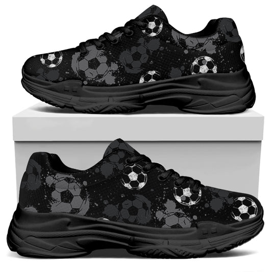 Grunge Soccer Ball Pattern Print Black Chunky Shoes